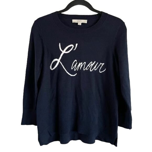 LOFT L’amour Navy Crew Neck Sweater, Sz Medium - Picture 1 of 12